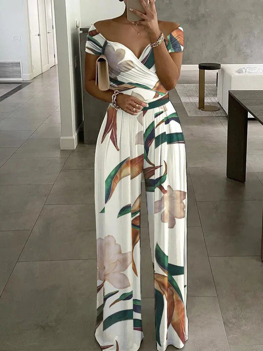 Floral Print Jumpsuit Women Summer Y2k Straight Party Overalls Y2k Club Romper Elegant Off Shoulder Sleeveless Party Jumpsuits