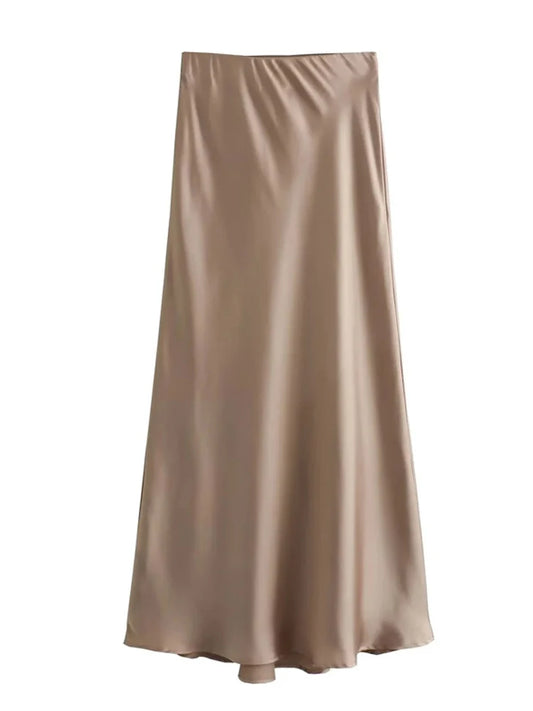 2025 Black Satin Skirt Woman High Waist Elegant Long Skirts For Women Fashion Summer Midi Skirt Office Women's Skirts