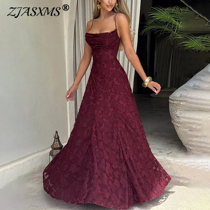 New Sexy Sleeveless Backless Boho Dress Elegant Jacquard Crochet Lace Prom Dresses Summer Solid Slash Neck Embroidery Long Dress