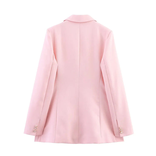 2025 new summer women's casual fashion commuter with shoulder pads double-breasted suit jacket with mid-waist trousers