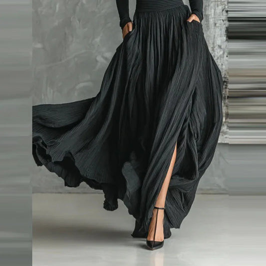 Women Casual Long Sleeve Pocket Solid Skirt Outfits Fashion Draped Slim 2Pc Suits Elegant Turtleneck Pullover & Long Skirt Set