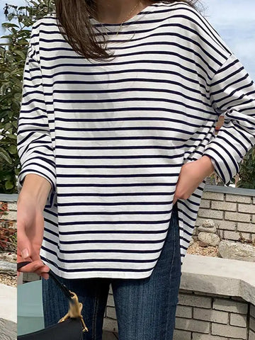 Korean Fashion Women Striped Blouse ZANZEA 2023 Autumn Long Sleeve Casual Loose Tops Female O Neck Party Blusas Work Shirt Mujer