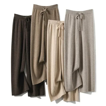 Autumn and Winter Women's High Waisted, Warm, Knitted Wide Leg, Straight Leg Pants, Solid Color, Hanging, Loose, Wide Leg Pants