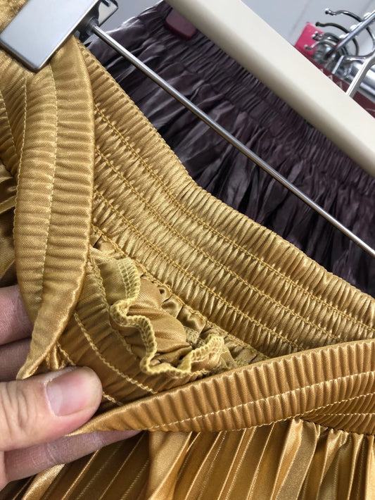 TingYiLi Women's 100cm Long Maxi Pleated Skirt Spring Summer Vintage High Waist Shiny Gold Silver Blue Green Red Straight Skirts