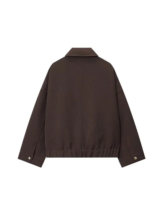 NLZGMSJ Women's 2025 Autumn Elegant Clothing Jacket Vintage Lapel Collar Zipper Full Sleeve Pocket Coat Lady Outerwears