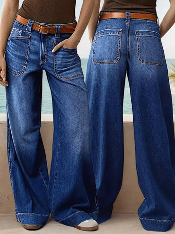 Women's Loose-fitting Wide Leg Jeans - Casual Relaxed Denim Trousers for Effortless Style