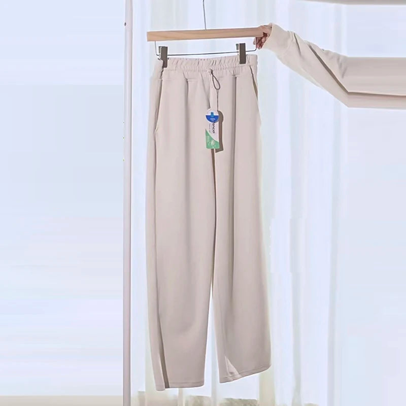 Sand Washed Modal Yoga Pants Women Air Layer High Waisted Leggings Loose Straight Leg Running Sports Leisure Pants