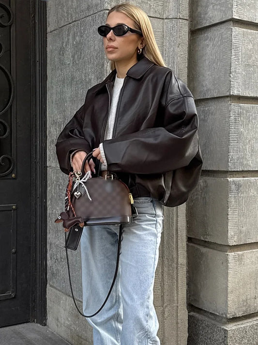 Lace-Up Street Leather Belted Jacket