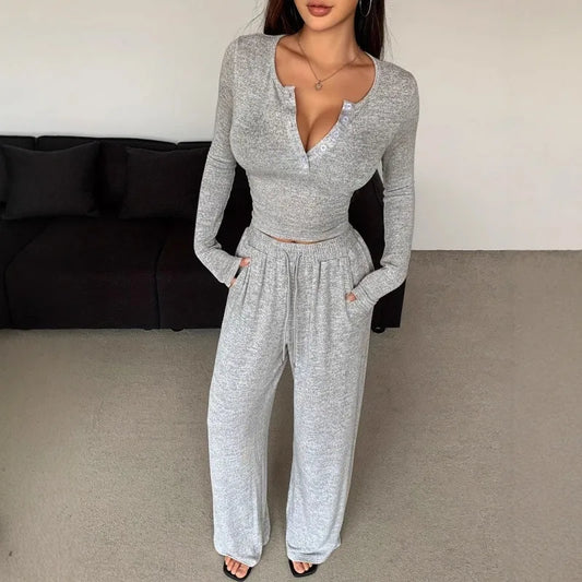 2025 New Spring Fashion Casual Women Solid Sweatsuit Set Suits Outfits Winter Tops 2 Two Piece Tracksuit Pant Set For Female