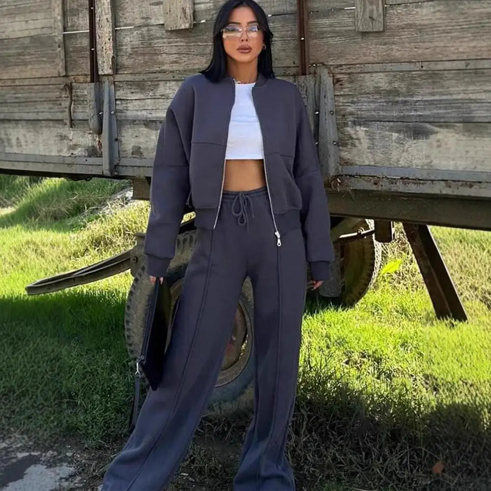 Women's Leisure Suit Autumn and Winter Cardigan Sports Women's Fashion Street Style Long-Sleeved Coat Trousers Two-Piece Set