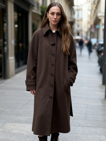 Lace Up Women's Coat Jacket Single Breasted Turn-Down Collar Solid Female Jacket Classic Autumn Elegant Long Overcoat For Ladies