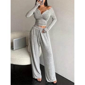 2025 New Spring Fashion Casual Women Solid Sweatsuit Set Suits Outfits Winter Tops 2 Two Piece Tracksuit Pant Set For Female