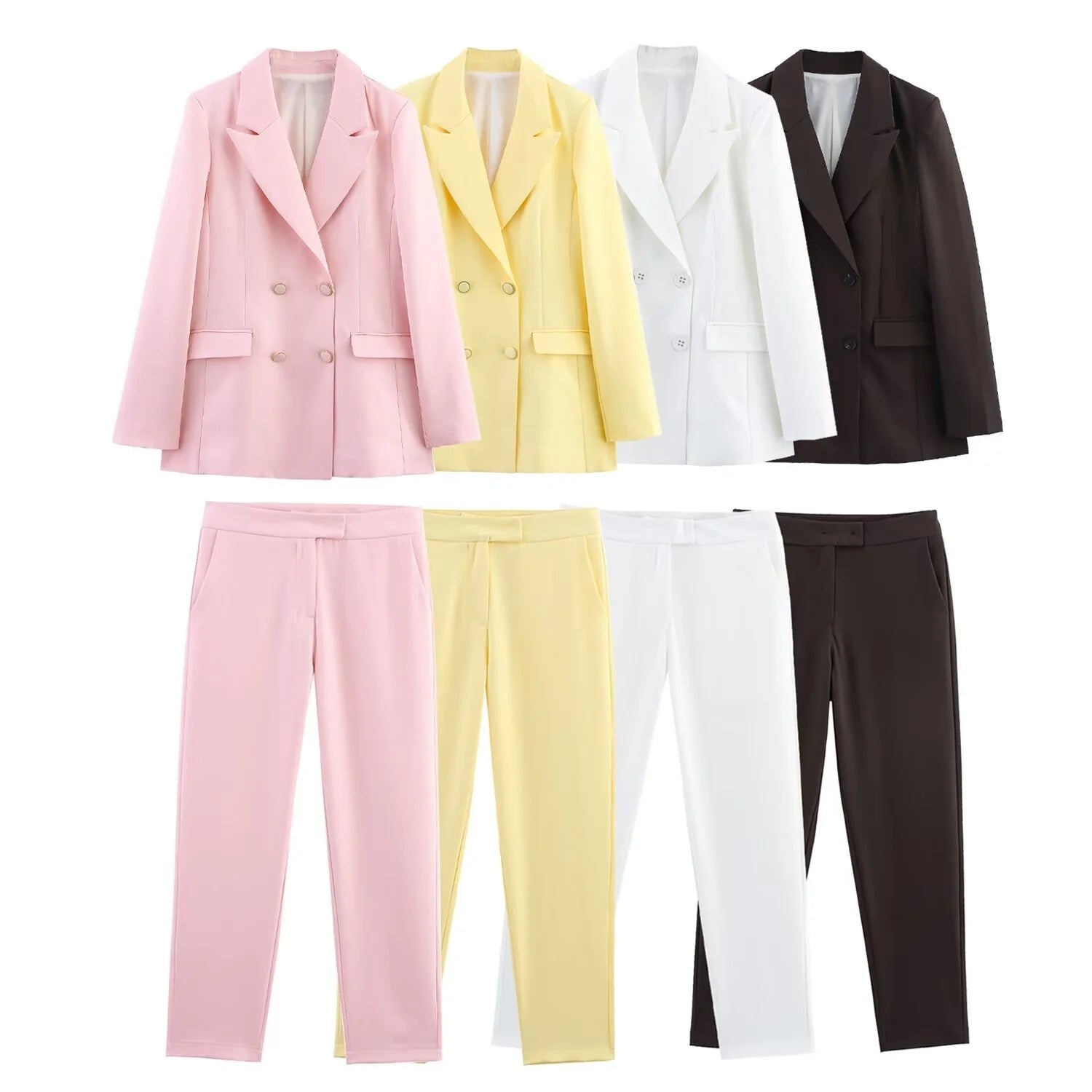 2025 new summer women's casual fashion commuter with shoulder pads double-breasted suit jacket with mid-waist trousers