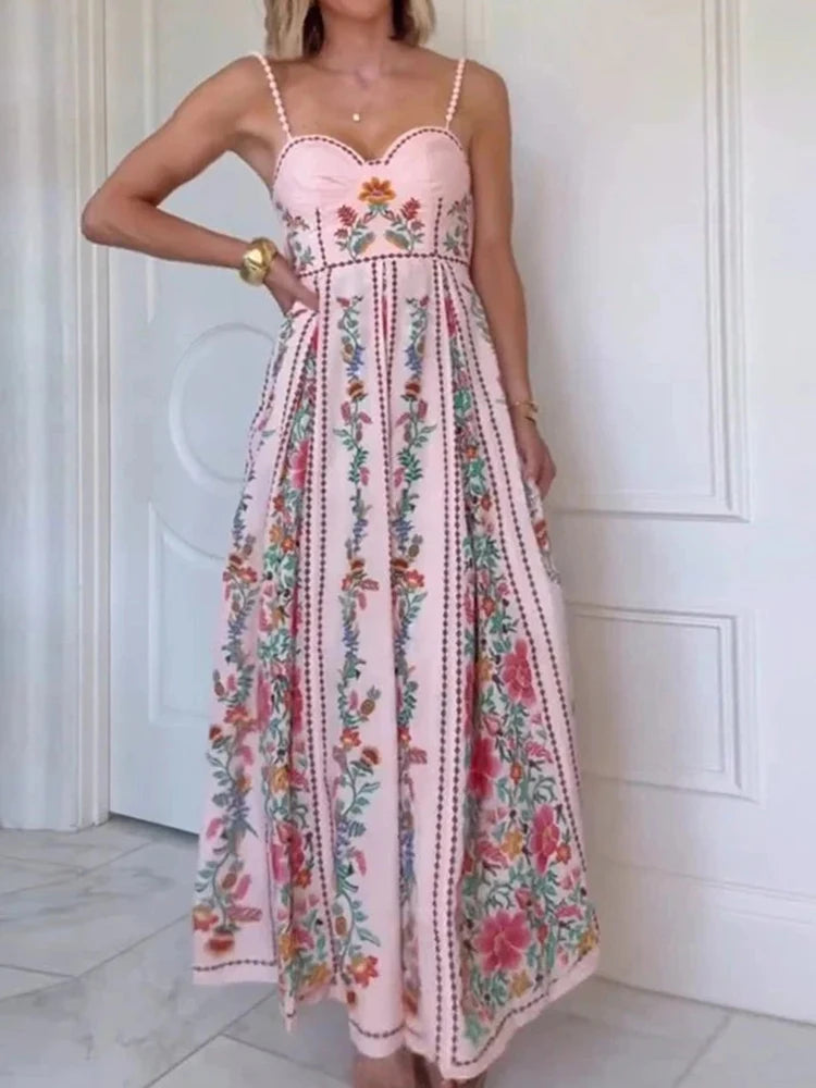 Women Sexy Backless Patchwork Printing Beach Dresses Summer Maxi Club Dresses Ladies Sleeveless Slim Fit Vintage Dress Vestidos