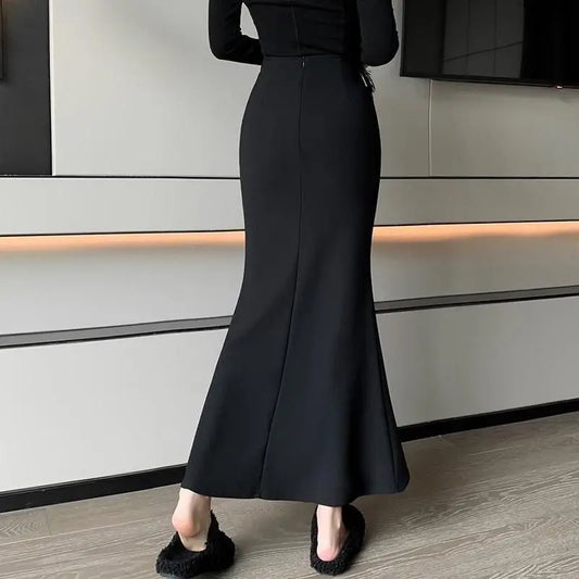 Women's Spring and Summer New Korean Style Fashionable and Versatile Hip Skirt High Waist Slim Solid Color Fishtail Skirt