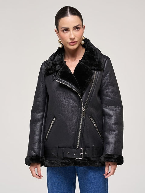 ZVRI Double-Sided Fur Biker Jacket