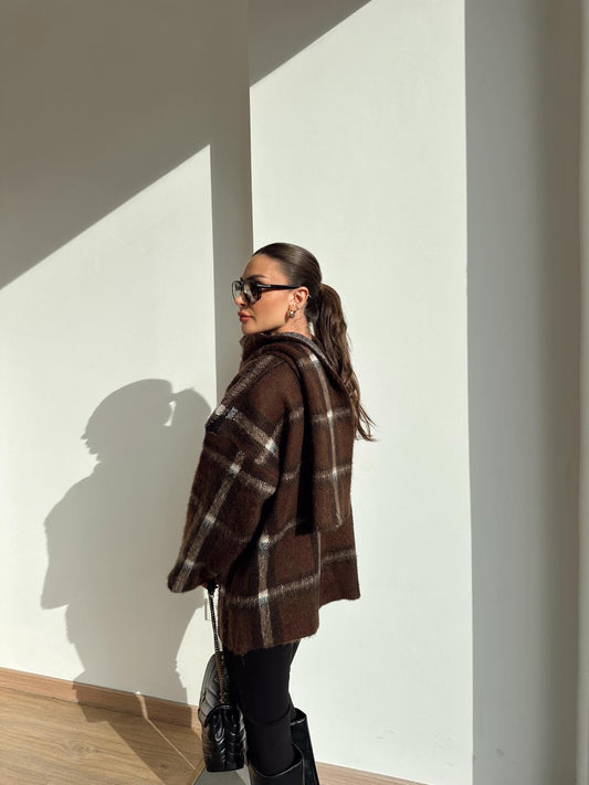 Elegant Plaid Scarf Cardigan